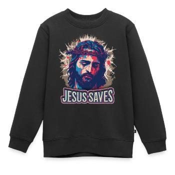 Jesus Christus mit Dornenkrone auf dem Passionsweg - Kinder Premium Organic Sweatshirt - Schwarz - Vorne - AI Model Kid Female (0cm)