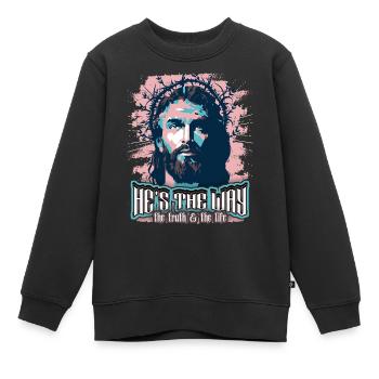 Jésus-Christ avec la couronne d’épines dicton chrétien - Sweat Premium enfant bio - noir - Devant - AI Model Kid Female (0cm)