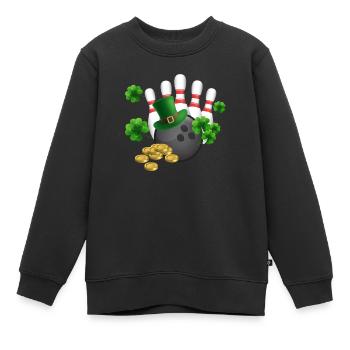Lustige Bowlingkugeln Kleeblatt Leprechaun - Kinder Premium Organic Sweatshirt - Schwarz - Vorne - AI Model Kid Female (0cm)