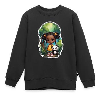 Idée cadeau Panda pour les enfants - Sweat Premium enfant bio - noir - Devant - AI Model Kid Female (0cm)