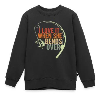 J’adore quand elle se penche ! Pêcheur, Nature, Pêche - Sweat Premium enfant bio - noir - Devant - AI Model Kid Female (0cm)