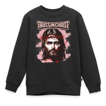 Jésus-Christ avec la couronne d’épines dicton chrétien - Sweat Premium enfant bio - noir - Devant - AI Model Kid Female (0cm)