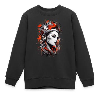 Abstrait coloré jeune femme Graffiti Art - Sweat Premium enfant bio - noir - Devant - AI Model Kid Female (0cm)