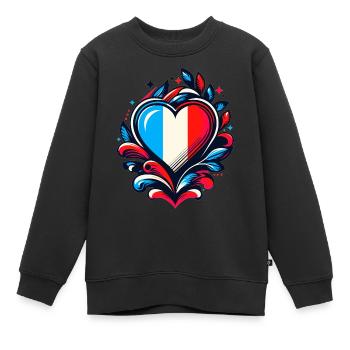 Herz Französische Flagge - Kinder Premium Organic Sweatshirt - Schwarz - Vorne - AI Model Kid Female (0cm)