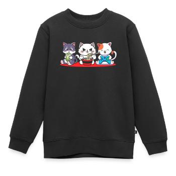 Chat Boba Thé Bubble Tea Gaming Gamer Ramen Anime - Sweat Premium enfant bio - noir - Devant - AI Model Kid Female (0cm)