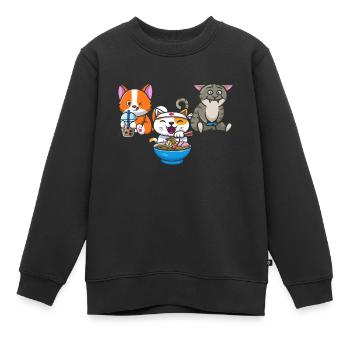 Chat Boba Thé Bubble Tea Gaming Gamer Ramen Anime - Sweat Premium enfant bio - noir - Devant - AI Model Kid Female (0cm)
