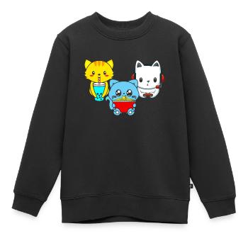 Chat Boba Thé Bubble Tea Gaming Gamer Ramen Anime - Sweat Premium enfant bio - noir - Devant - AI Model Kid Female (0cm)