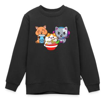 Chat Boba Thé Bubble Tea Gaming Gamer Ramen Anime - Sweat Premium enfant bio - noir - Devant - AI Model Kid Female (0cm)