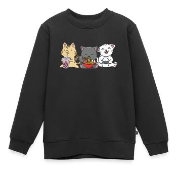 Chat Boba Thé Bubble Tea Gaming Gamer Ramen Anime - Sweat Premium enfant bio - noir - Devant - AI Model Kid Female (0cm)