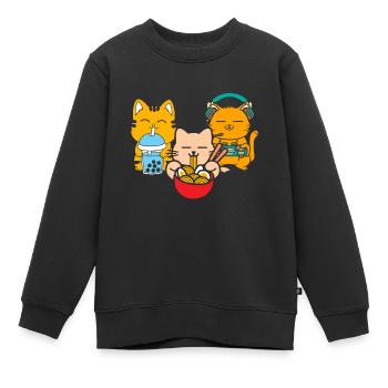 Chat Boba Thé Bubble Tea Gaming Gamer Ramen Anime - Sweat Premium enfant bio - noir - Devant - AI Model Kid Female (0cm)