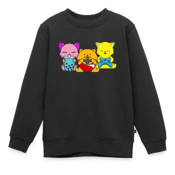 Chat Boba Thé Bubble Tea Gaming Gamer Ramen Anime - Sweat Premium enfant bio - noir - Devant - AI Model Kid Female (0cm)