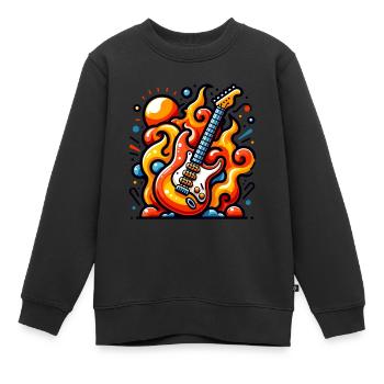 E-Gitarre mit Flammen - Kinder Premium Organic Sweatshirt - Schwarz - Vorne - AI Model Kid Female (0cm)