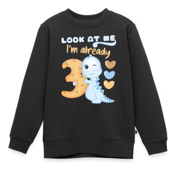 3ème anniversaire, 3 ans, dinosaure kawaii - Sweat Premium enfant bio - noir - Devant - AI Model Kid Female (0cm)