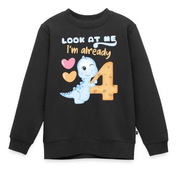 4e anniversaire, 4 ans, dinosaure kawaii - Sweat Premium enfant bio - noir - Devant - AI Model Kid Female (0cm)
