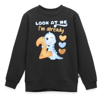 2ème anniversaire, 2 ans, dinosaure kawaii - Sweat Premium enfant bio - noir - Devant - AI Model Kid Female (0cm)