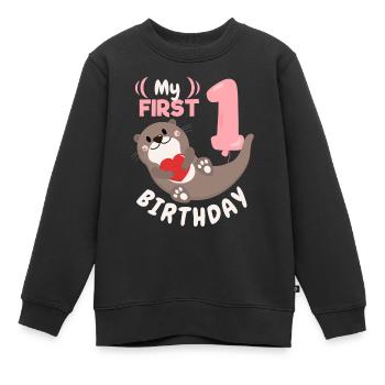 1. Geburtstag, 1 Jahr alt, Kawaii Otter, Spruch - Kinder Premium Organic Sweatshirt - Schwarz - Vorne - AI Model Kid Female (0cm)