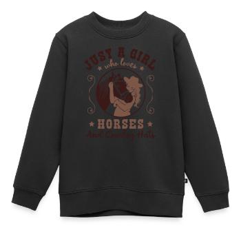 Étreinte aimante - Cheval et homme - Sweat Premium enfant bio - noir - Devant - AI Model Kid Female (0cm)