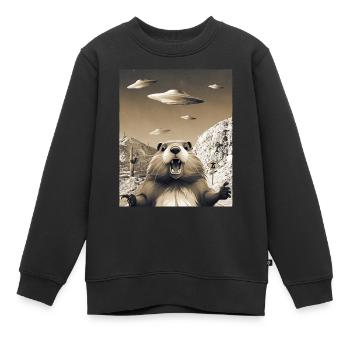 Invasion extraterrestre OVNI Selfie castor - Sweat Premium enfant bio - noir - Devant - AI Model Kid Female (0cm)