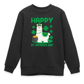 Glücklich St. Patricks Day Llama Grün Alpaka Lucky - Kinder Premium Organic Sweatshirt - Schwarz - Vorne - AI Model Kid Female (0cm)