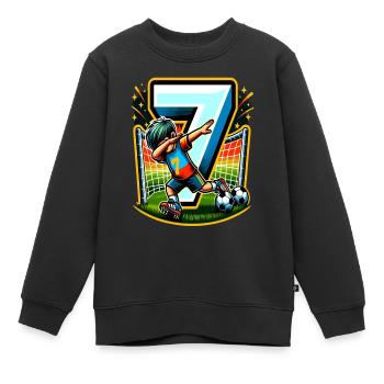 Idée de chemise d’anniversaire de football garçon de 7 ans - Sweat Premium enfant bio - noir - Devant - AI Model Kid Female (0cm)