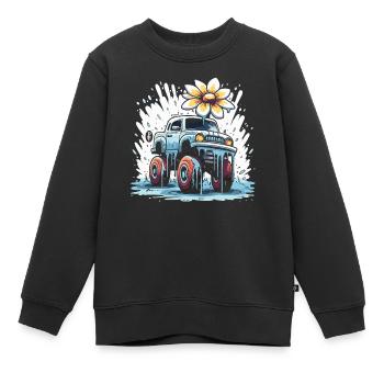 Ein bunter Flower Power Monstertruck - Kinder Premium Organic Sweatshirt - Schwarz - Vorne - AI Model Kid Female (0cm)