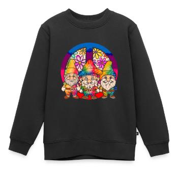 Trois Gnomes Hippies Groovy Bandage Dye Gnomies - Sweat Premium enfant bio - noir - Devant - AI Model Kid Female (0cm)