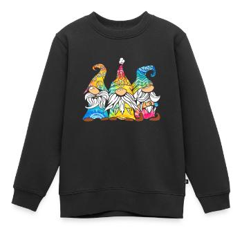 Trois Gnomes Hippies Groovy Bandage Dye Gnomies - Sweat Premium enfant bio - noir - Devant - AI Model Kid Female (0cm)