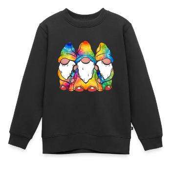 Trois Gnomes Hippies Groovy Bandage Dye Gnomies - Sweat Premium enfant bio - noir - Devant - AI Model Kid Female (0cm)