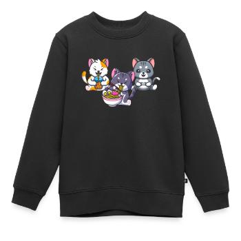 Chat Boba Thé Bubble Tea Gaming Gamer Ramen Anime - Sweat Premium enfant bio - noir - Devant - AI Model Kid Female (0cm)