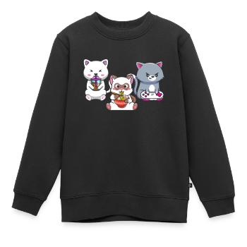 Chat Boba Thé Bubble Tea Gaming Gamer Ramen Anime - Sweat Premium enfant bio - noir - Devant - AI Model Kid Female (0cm)