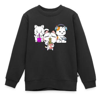 Chat Boba Thé Bubble Tea Gaming Gamer Ramen Anime - Sweat Premium enfant bio - noir - Devant - AI Model Kid Female (0cm)