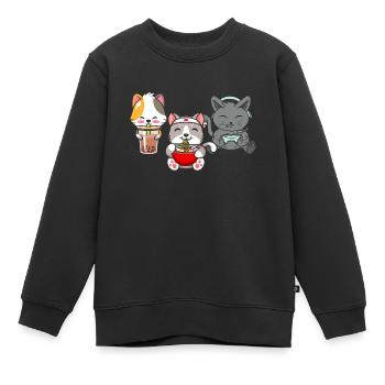 Chat Boba Thé Bubble Tea Gaming Gamer Ramen Anime - Sweat Premium enfant bio - noir - Devant - AI Model Kid Female (0cm)