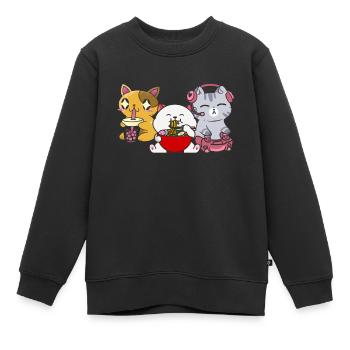 Chat Boba Thé Bubble Tea Gaming Gamer Ramen Anime - Sweat Premium enfant bio - noir - Devant - AI Model Kid Female (0cm)