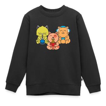 Chat Boba Thé Bubble Tea Gaming Gamer Ramen Anime - Sweat Premium enfant bio - noir - Devant - AI Model Kid Female (0cm)