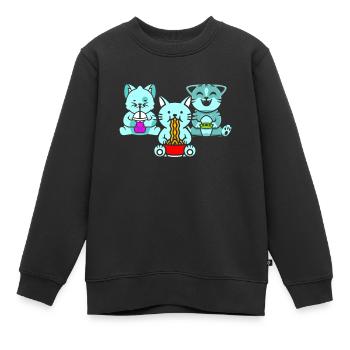 Chat Boba Thé Bubble Tea Gaming Gamer Ramen Anime - Sweat Premium enfant bio - noir - Devant - AI Model Kid Female (0cm)