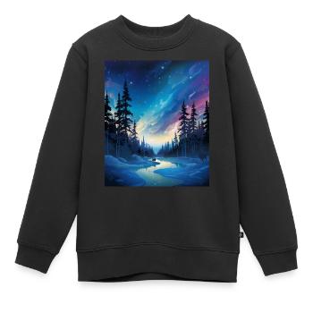 Vikings : nuit polaire glaciale avec aurores boréales - Sweat Premium enfant bio - noir - Devant - AI Model Kid Female (0cm)