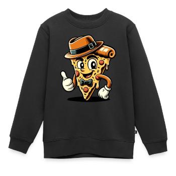 Pizza 50er Jahre Cartoon Figur Pizza Stück - Kinder Premium Organic Sweatshirt - Schwarz - Vorne - AI Model Kid Female (0cm)
