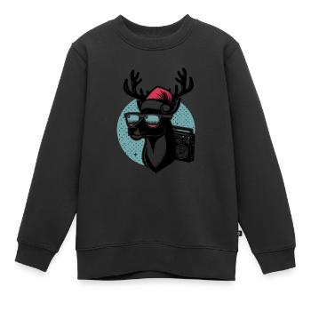 Chapeau de père Noël renne rétro - Sweat Premium enfant bio - noir - Devant - AI Model Kid Female (0cm)