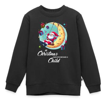Weihnachtsmann auf Schaukel Weihnachten Kind - Kinder Premium Organic Sweatshirt - Schwarz - Vorne - AI Model Kid Female (0cm)