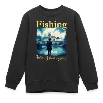 La pêche : là où je trouve ma paix - Sweat Premium enfant bio - noir - Devant - AI Model Kid Female (0cm)