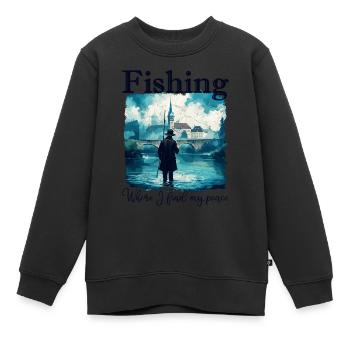 La pêche : là où je trouve ma paix - Sweat Premium enfant bio - noir - Devant - AI Model Kid Female (0cm)
