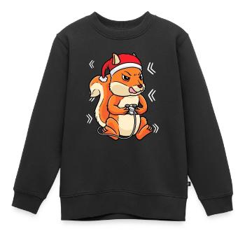 Noël Écureuil Gamer Joueur de jeux vidéo - Sweat Premium enfant bio - noir - Devant - AI Model Kid Female (0cm)