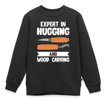 Sculpture sur bois brillant sur bois - Sweat Premium enfant bio - noir - Devant - AI Model Kid Female (0cm)