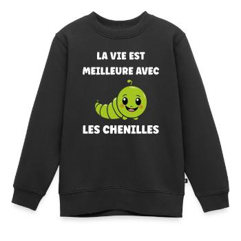 Chenilles insecte Amour petite chenille - Sweat Premium enfant bio - noir - Devant - AI Model Kid Female (0cm)