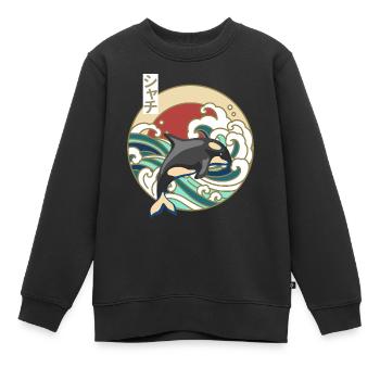 Épaulard japonais rétro grande vague orque orque - Sweat Premium enfant bio - noir - Devant - AI Model Kid Female (0cm)