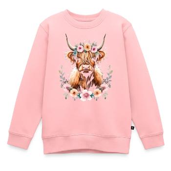 Vache écossaise des Highlands - Sweat Premium enfant bio - rose - Devant - AI Model Kid Female (0cm)