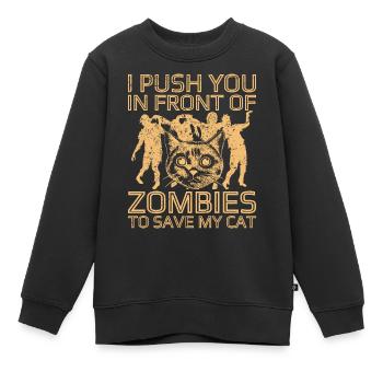 Des zombies qui fuient pour sauver mon chat - Sweat Premium enfant bio - noir - Devant - AI Model Kid Female (0cm)