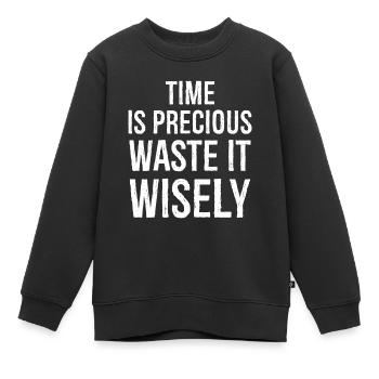 Time is precious funny shirt - Kids Premium Organic Sweatshirt - black - Front - AI Model Kid Female (0cm)