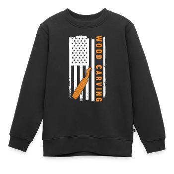 Sculpture sur bois brillant sur bois - Sweat Premium enfant bio - noir - Devant - AI Model Kid Female (0cm)