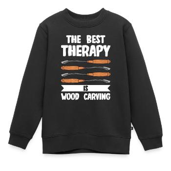 Sculpture sur bois brillant sur bois - Sweat Premium enfant bio - noir - Devant - AI Model Kid Female (0cm)